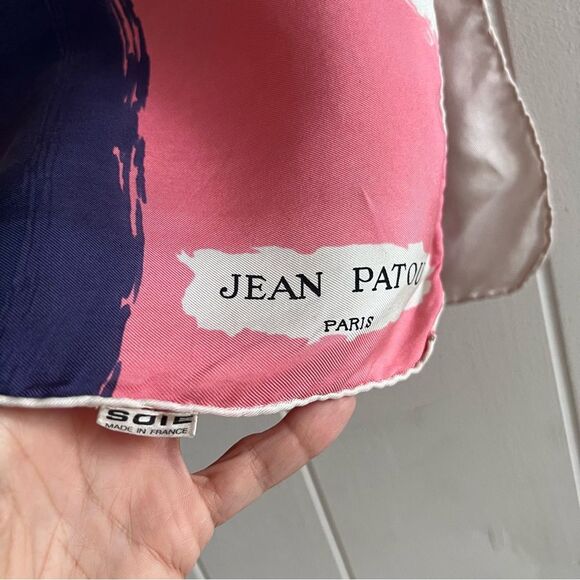 Vintage Jean Patou Womens Scarf Silk Watercolor Abstract Pink Multi - Picture 4 of 7